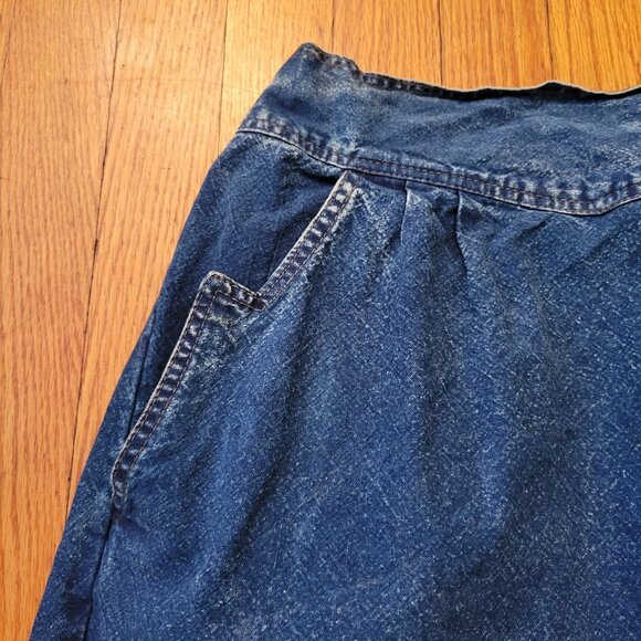 Pret M Vintage Blue Jean Denim Skirt Pockets Elastic Back Slit Embroidered Bling - Picture 7 of 7